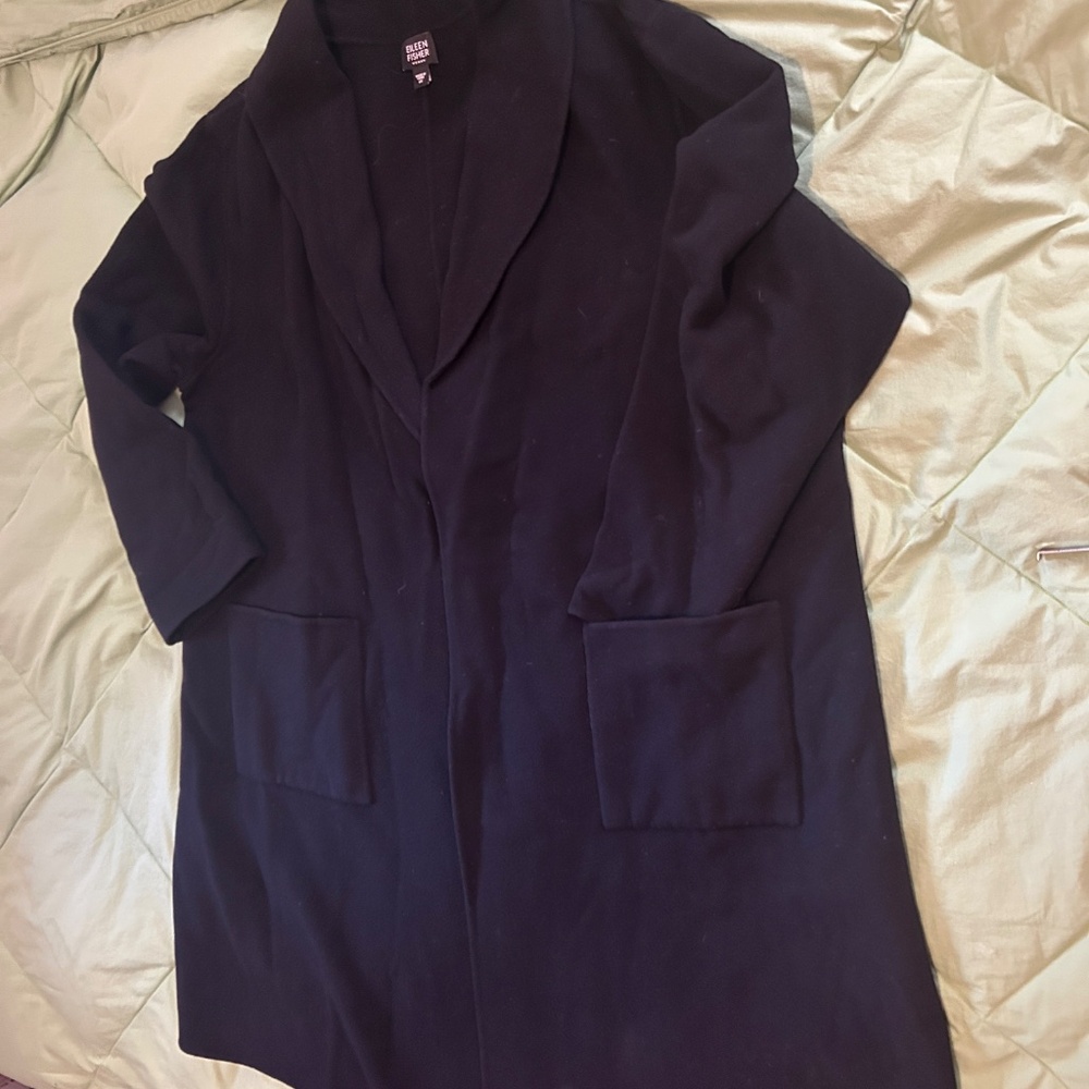 EILEEN FISHER Long open front Coat, Shawl Collar, wool/Cashmere + - Picture 2 of 14